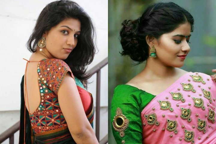 Ready Made Mirror Work Blouses And Neck Designs For Sarees