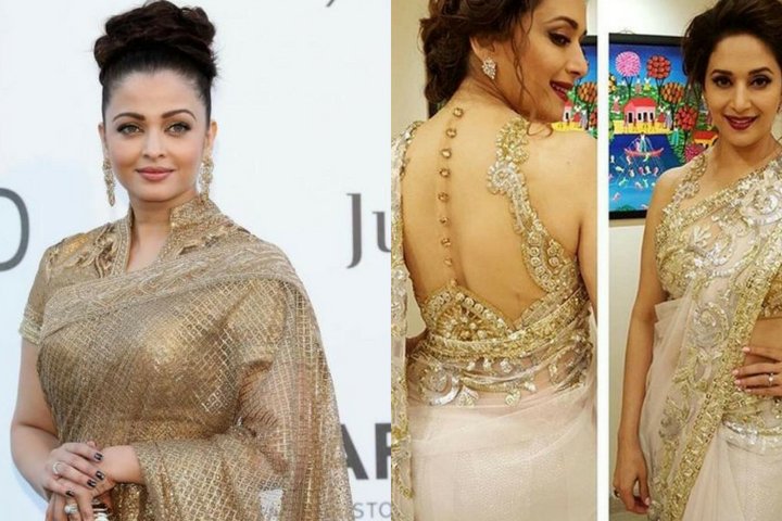 20+ Stunning Golden Designer Sarees With Blouse Neck Designs