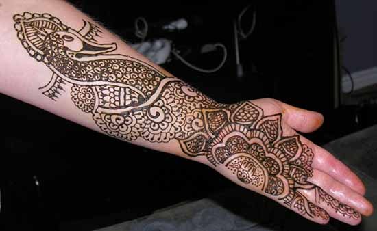 Peacock Mehndi Pattern In Shaded Style