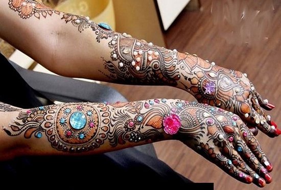 Stone Filled Full Hand Mehndi Design