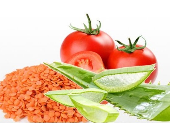 Red lentils, aloe vera, Tomato face pack