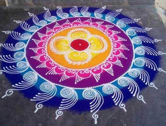 Easy diwali rangoli designs in floral pattern 