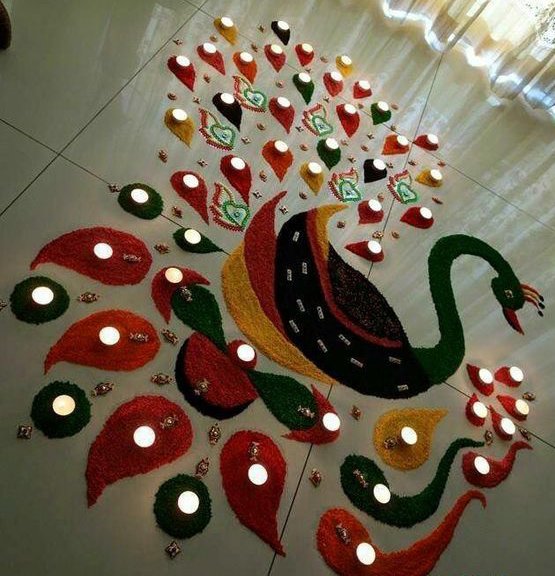 new peacock diwali rangoli designs