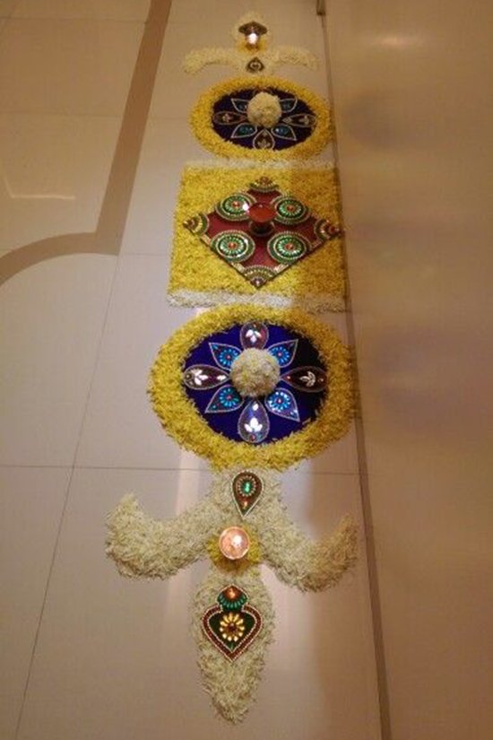 Vertical flower diwali rangoli patterns