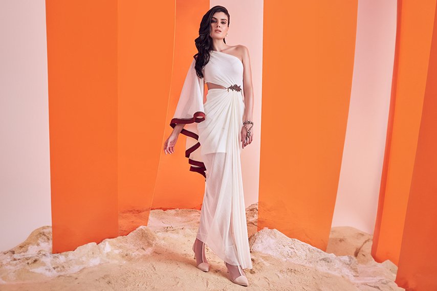One-shoulder Saree Gown
